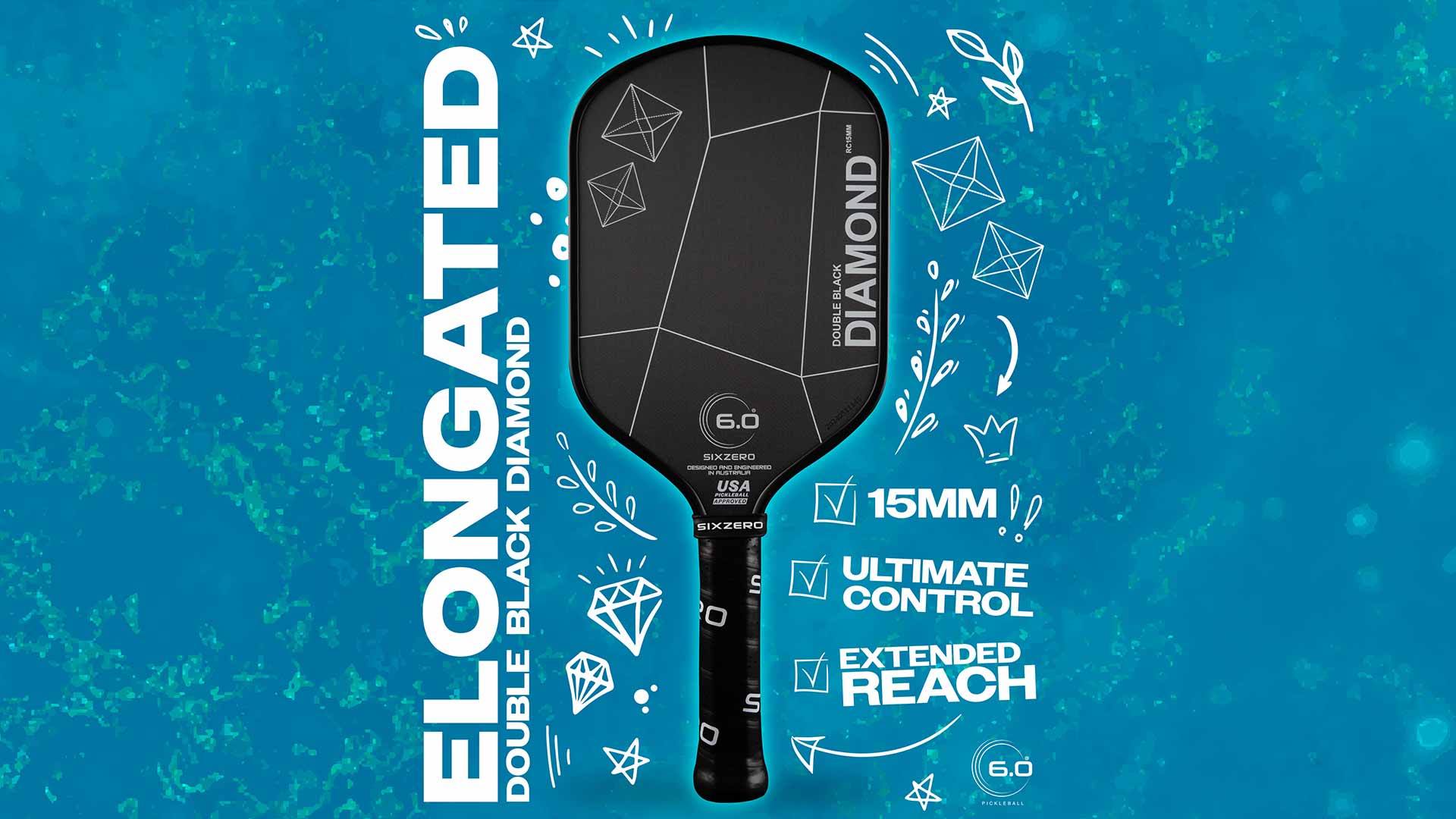 Double Black Diamond Elongated Pickleball Paddle